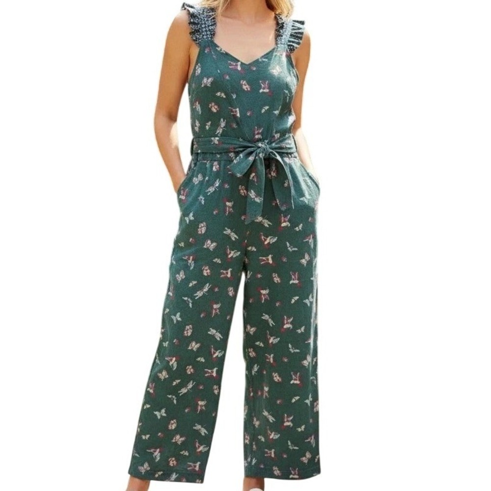 Matilda Jane Womens Jumpsuit Green Medium Butterfly Hummingbird Wide Leg Pockets
